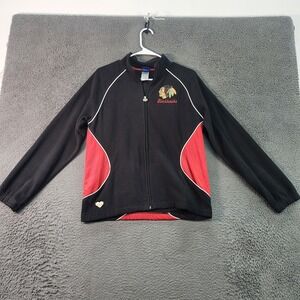 Chicago Blackhawks Jacket Womens Large Black Red NHL Hockey Reebok Full Zip